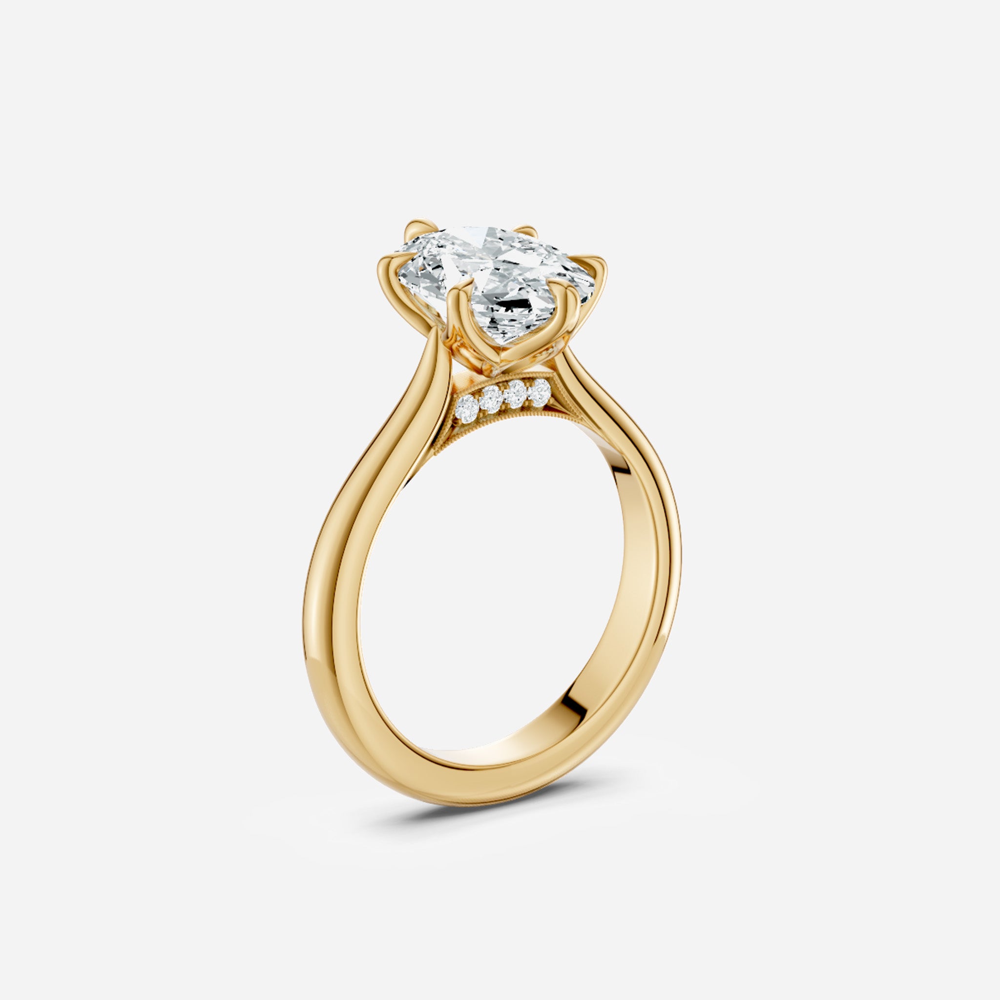 Tulip Set Hidden Diamond Oval Engagement Ring