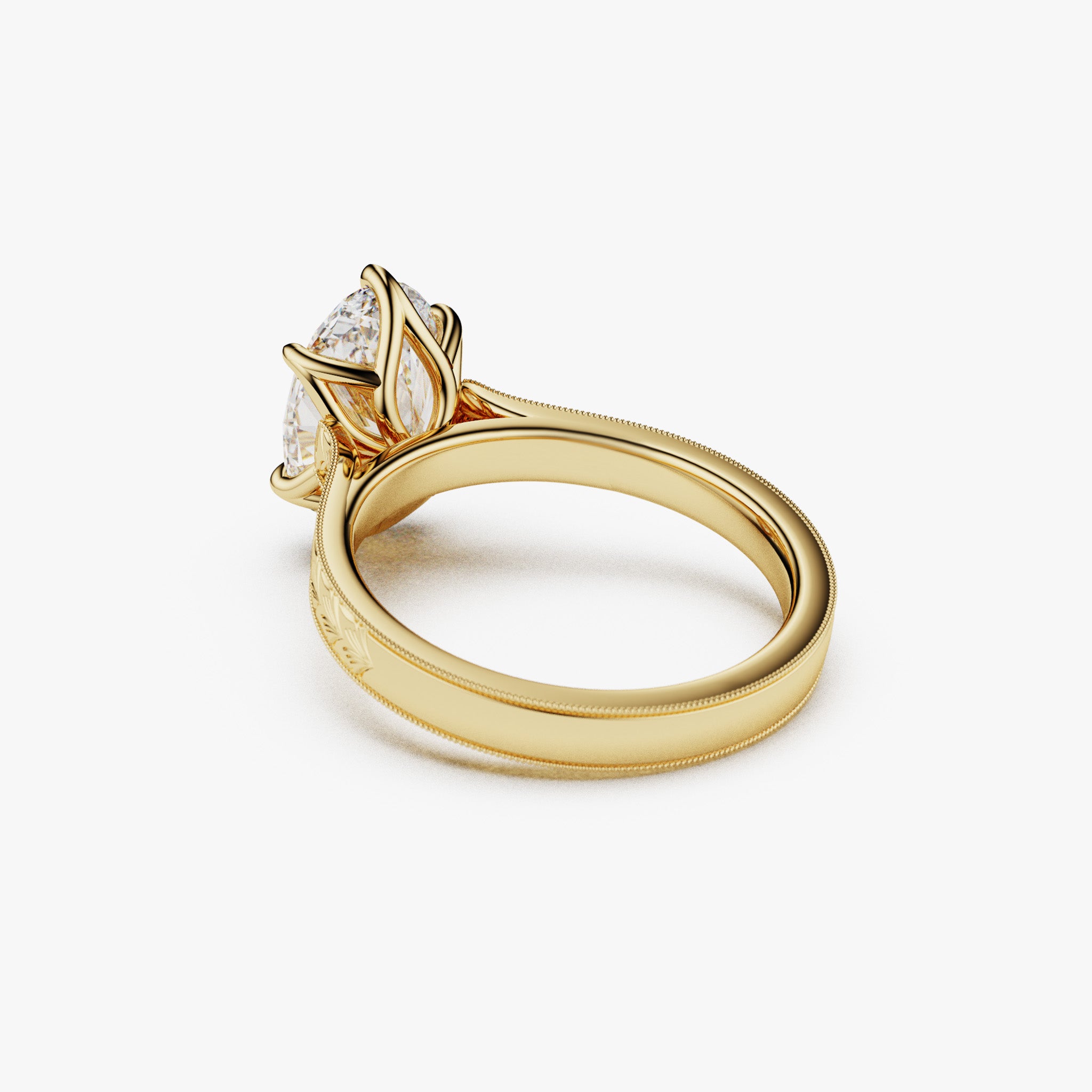 Floral Hand Engraved Oval Engagement Ring