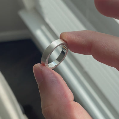 flat edge wide wedding ring band with pave diamond side